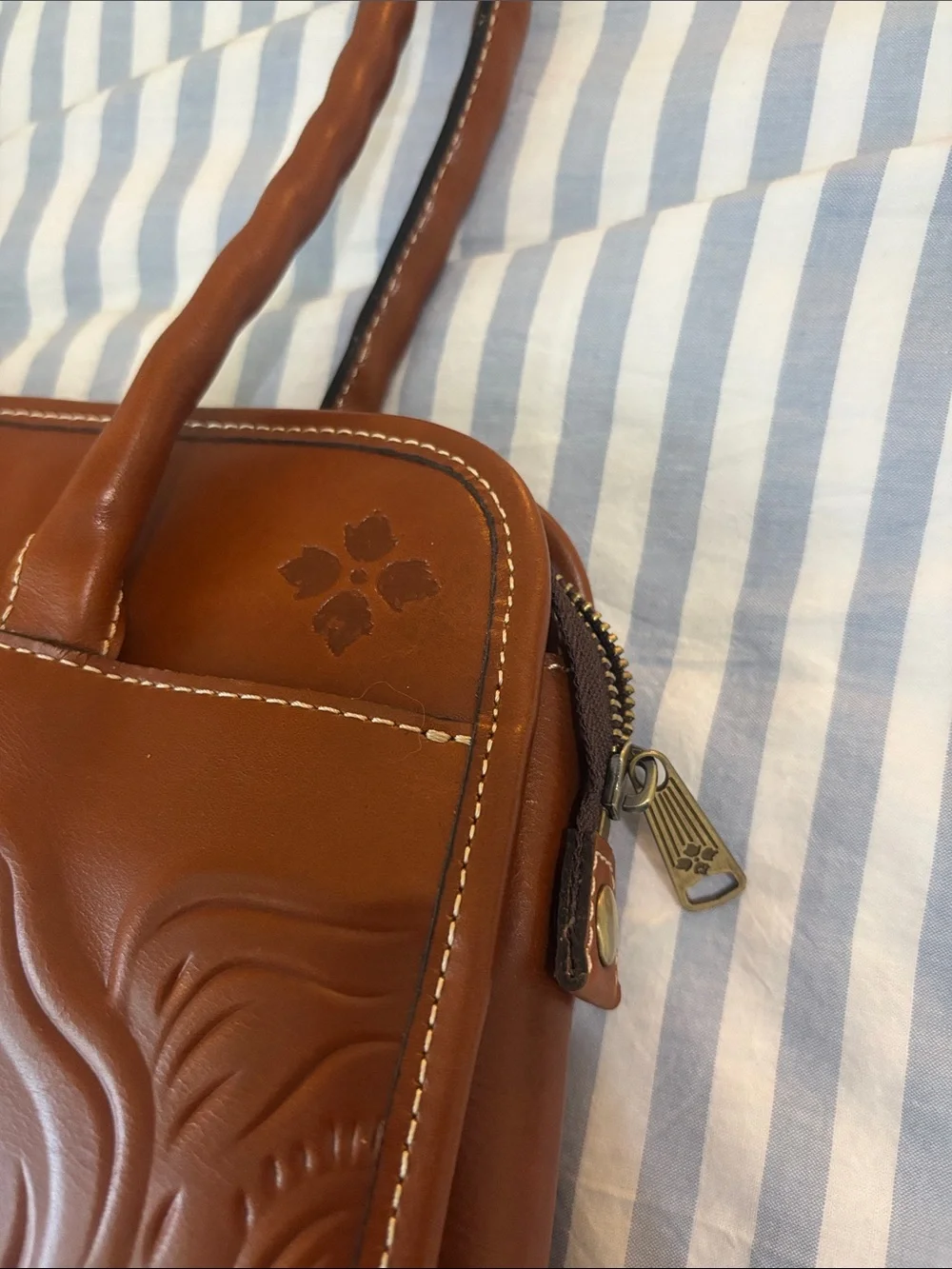 Patricia Nash Paris Embossed Floral Leather Satchel - Florence Brown